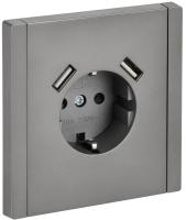 Фортепиано сталь розетка скрытая 1-мест заземление шторки USB IP20 3,1А